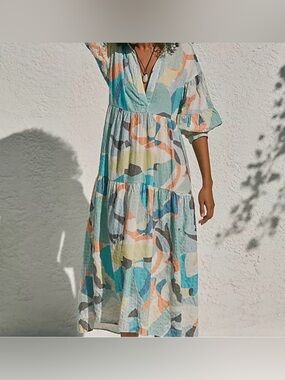Anthropologie ‘Carolita’ Printed Tiered Shirt Dress by Celandine, size M